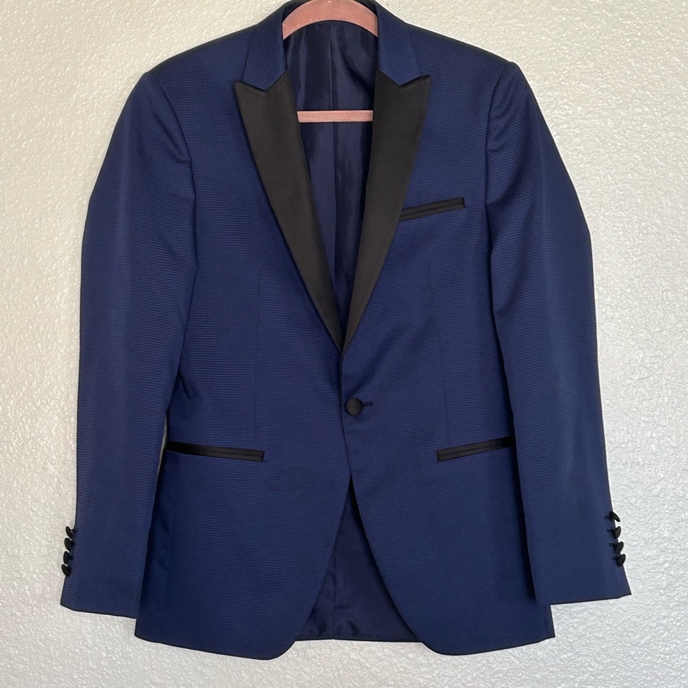 VERCINI Men's Navy Blue Blazer with Black Accents